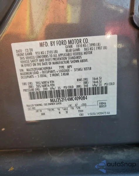 2021 Ford Ecosport S from USA, damaged, VIN MAJ3S2FE4MC409084